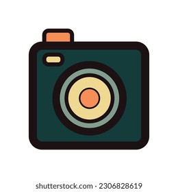 Hand Drawn digital camera in doodle style isolated on background