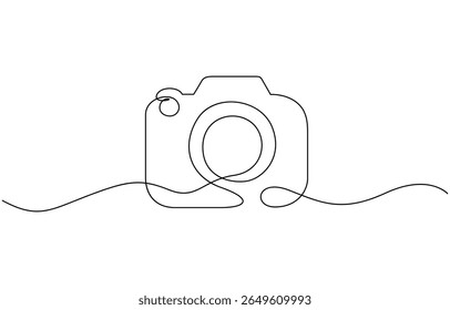 Hand drawn digital camera icon, one-line art drawing Camera, Simple linear style design photo camera icon for International Photographer’s Day. Vector illustration. Editable