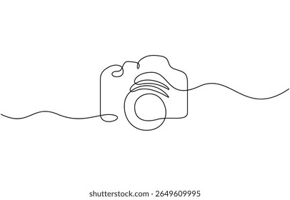 Hand drawn digital camera icon, one-line art drawing Camera, Simple linear style design photo camera icon for International Photographer’s Day. Vector illustration. Editable