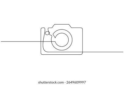 Hand drawn digital camera icon, one-line art drawing Camera, Simple linear style design photo camera icon for International Photographer’s Day. Vector illustration. Editable