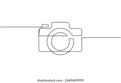 Hand drawn digital camera icon, one-line art drawing Camera, Simple linear style design photo camera icon for International Photographer’s Day. Vector illustration. Editable