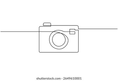 Hand drawn digital camera icon, one-line art drawing Camera, Simple linear style design photo camera icon for International Photographer’s Day. Vector illustration. Editable
