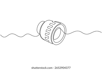 Hand drawn digital camera icon, one-line art drawing Camera lens, Photo camera icon line art. Vector illustration. Abstract background.