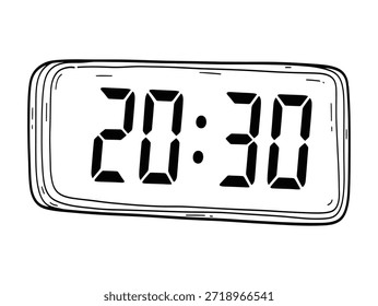 Handgezeichnete digitale Uhr, die Zeit 20:30 Uhr einzeln auf weißem Hintergrund anzeigt