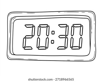 Handgezeichnete digitale Uhr, die Zeit 20:30 Uhr einzeln auf weißem Hintergrund anzeigt