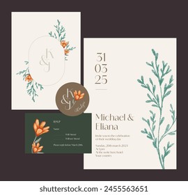 hand drawn digital custom flower floral illustration wedding invitation 