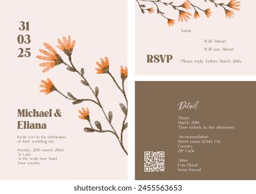 hand drawn digital custom flower floral illustration wedding invitation 