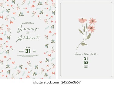 hand drawn digital custom flower floral illustration wedding invitation 
