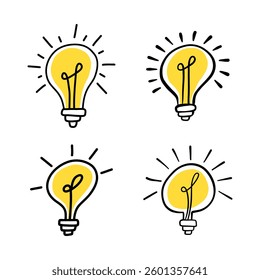 Hand drawn digital drawing lamp icon, light bulb symbol isolated on white background. Idea, tip, concept icon