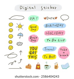 Hand Drawn Digital Stickers for Daily Planning and Journaling.