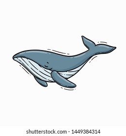Hand drawn digital vector illustration of a cute blur dreamy whale.