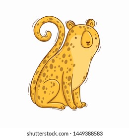 Hand drawn digital vector illustration of a cartoon yellow cute cheetah.