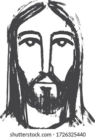 Hand drawn digital vector illustration or drawing of Jesus Christ Face