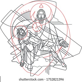 Hand drawn digital vector illustration or drawing of the Holy Trinity in a minimal and contemporary style