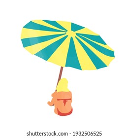 Dibujo digital vectorial dibujado a mano de una niña con traje de baño en la playa bajo un diseño simple de paraguas