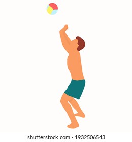 Ilustración vectorial digital dibujada a mano del hombre en shorts jugando voleibol diseño simple