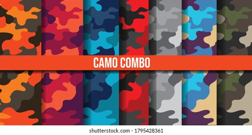 hand drawn digitaly millitary army camo pattern combo edition colorful in many unique color stock vector