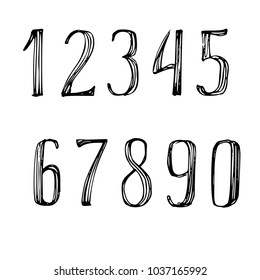 Hand drawn digits on white background.