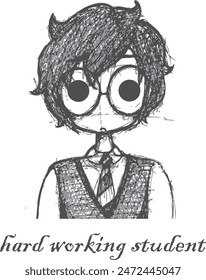 Hand drawn diligent student, illustration hard working