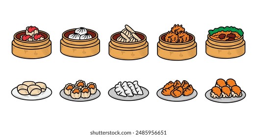Hand Drawn Dim Sum Colored Set
