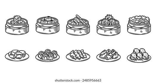 Hand Drawn Dim Sum No Color Set