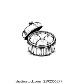Hand drawn dim sum vintage illustration. Engraving style black and white on white backgrounds. Vector