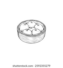 Hand drawn dim sum vintage illustration. Engraving style black and white on white backgrounds. Vector