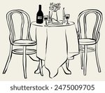 Hand drawn dinner table vector illustration. Tablescape for invitation, stationery or branding. Dinner icon for party invitation