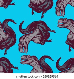 Hand drawn dino seamless pattern. Vector line art.
