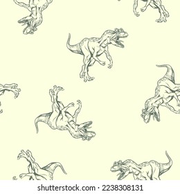 Hand drawn dinosaur alosaurus seamless pattern. Vector clipart