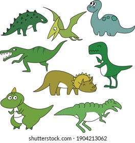 Hand drawn dinosaur cartoon illustration set 
