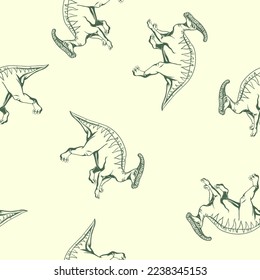 Hand drawn dinosaur hadrosaur seamless pattern. Vector clipart