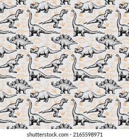 Hand drawn dinosaur seamless pattern with typography background elements and can be used for t-shirt