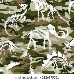 Hand drawn dinosaur skeletons seamless vector pattern. Perfect for textile, wallpaper or print design.
