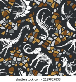 Hand drawn dinosaur skeletons seamless vector pattern. Perfect for textile, wallpaper or print design.
