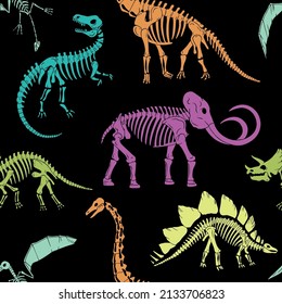 Los esqueletos de dinosaurios dibujados a mano son un patrón vectorial sin fisuras. Perfecto para el diseño textil, de papel pintado o de impresión.