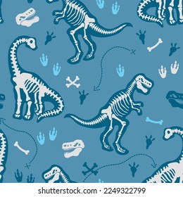 Hand Drawn Dinosaur Skeletons Seamless Pattern. Cartoon Dinosaurs Seamless Repeat Pattern. Seamless Design