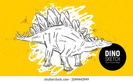Hand drawn dinosaur sketch. Stegosaurus