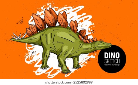 Hand drawn dinosaur sketch. Stegosaurus