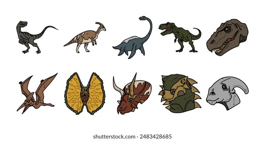 Hand Drawn Dinosaurs Set Collection
