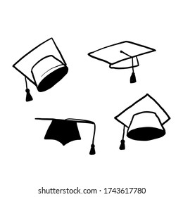 Hand Drawn Diploma Hat Illustration Icon With Doodle Style Vector