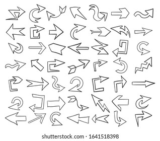 Hand drawn direction arrows. Doodle clip art arrow arrow images, handdrawn sketch directions artwork, scribbling lines navigation infographic elements
