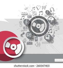 Hand drawn disc icons with icons background. Vector illustration