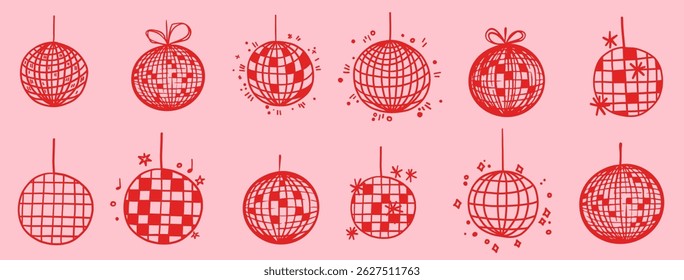 Hand drawn disco ball icon doodle in trendy style vector doodle icon mirror glittering with stars. Ideal for wedding, graduation party design templates