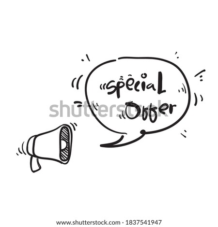 hand drawn Discount banner shape with special offer hand lettering in doodle drawing style
