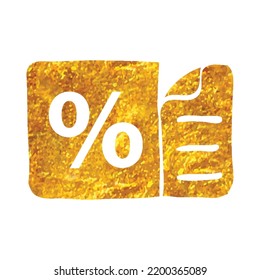 Handgezeichnetes Discount-Ticketsymbol in goldener Folienstruktur, Vektorgrafik