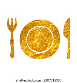 Hand drawn Dishes icon in gold foil texture vector illustration