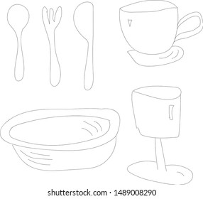 hand drawn dishes icon set
