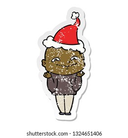 desenho à mão desenhado desagradável adesivo desenho animado de um cara assustador usando chapéu de Papai Noel