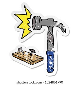 Hand Drawn Distressed Sticker Cartoon Doodle Of A Hammer And Nails